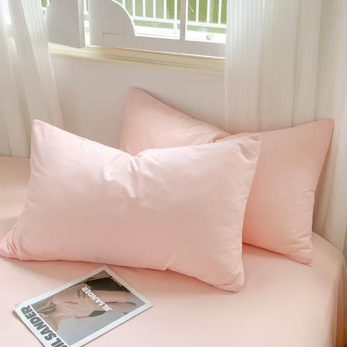 新款直销新款简约48x74cm枕套加厚纯色水洗棉a类一对装磨毛单人枕