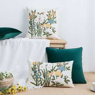 新款直销现代田园ins纯棉帆布刺绣抱枕民宿样板房床头飘窗靠垫抱