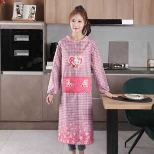 新款直销加长大码桃皮绒罩衣滑料防油污时尚定位长袖围裙工作服印