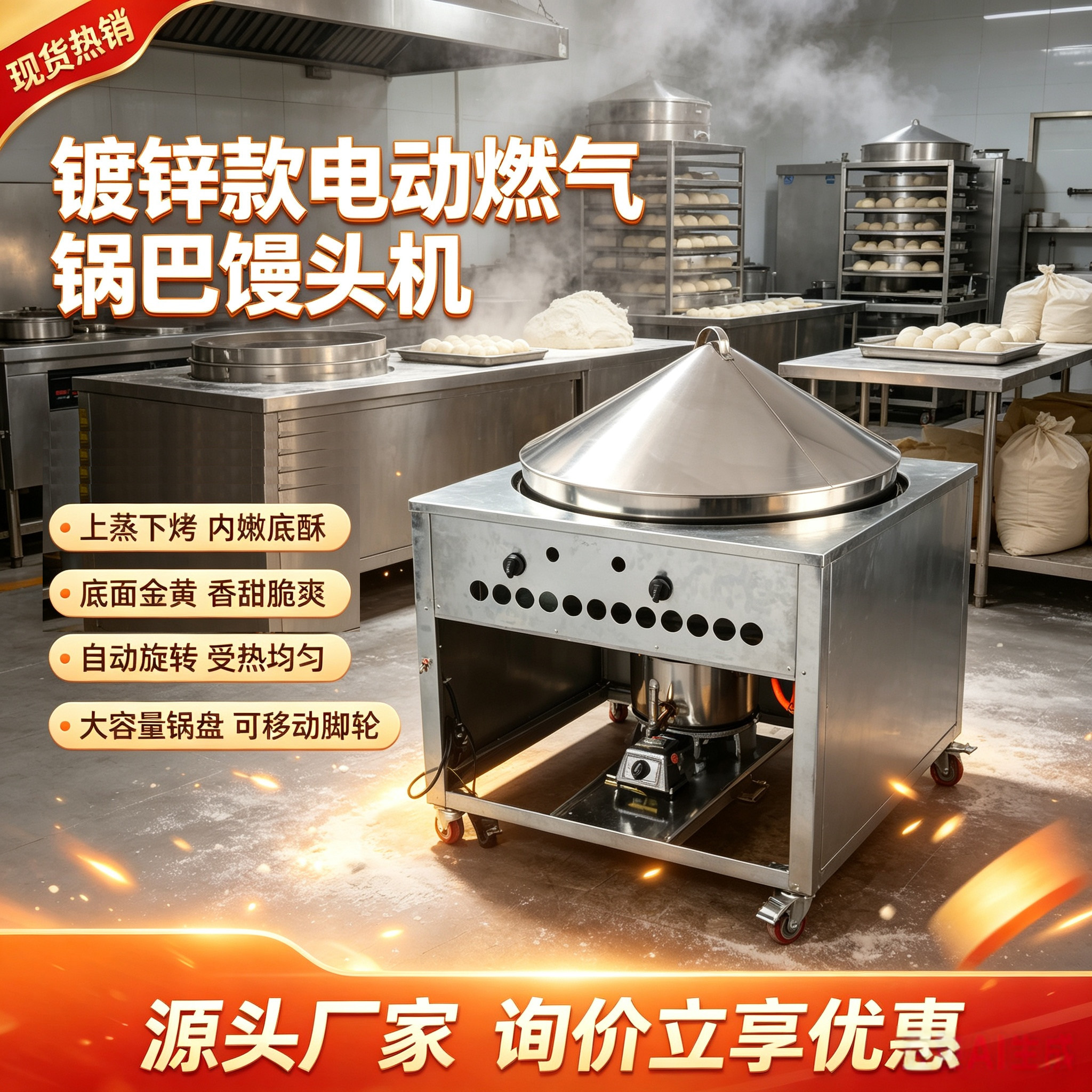 哈欧镀锌款不锈钢款锅巴馒头机