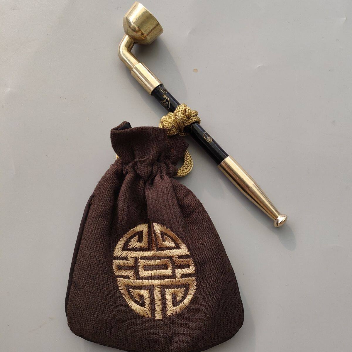 传统手工烟斗男老式烟袋锅旱烟袋黄铜烟锅实木烟杆铜烟嘴烟斗