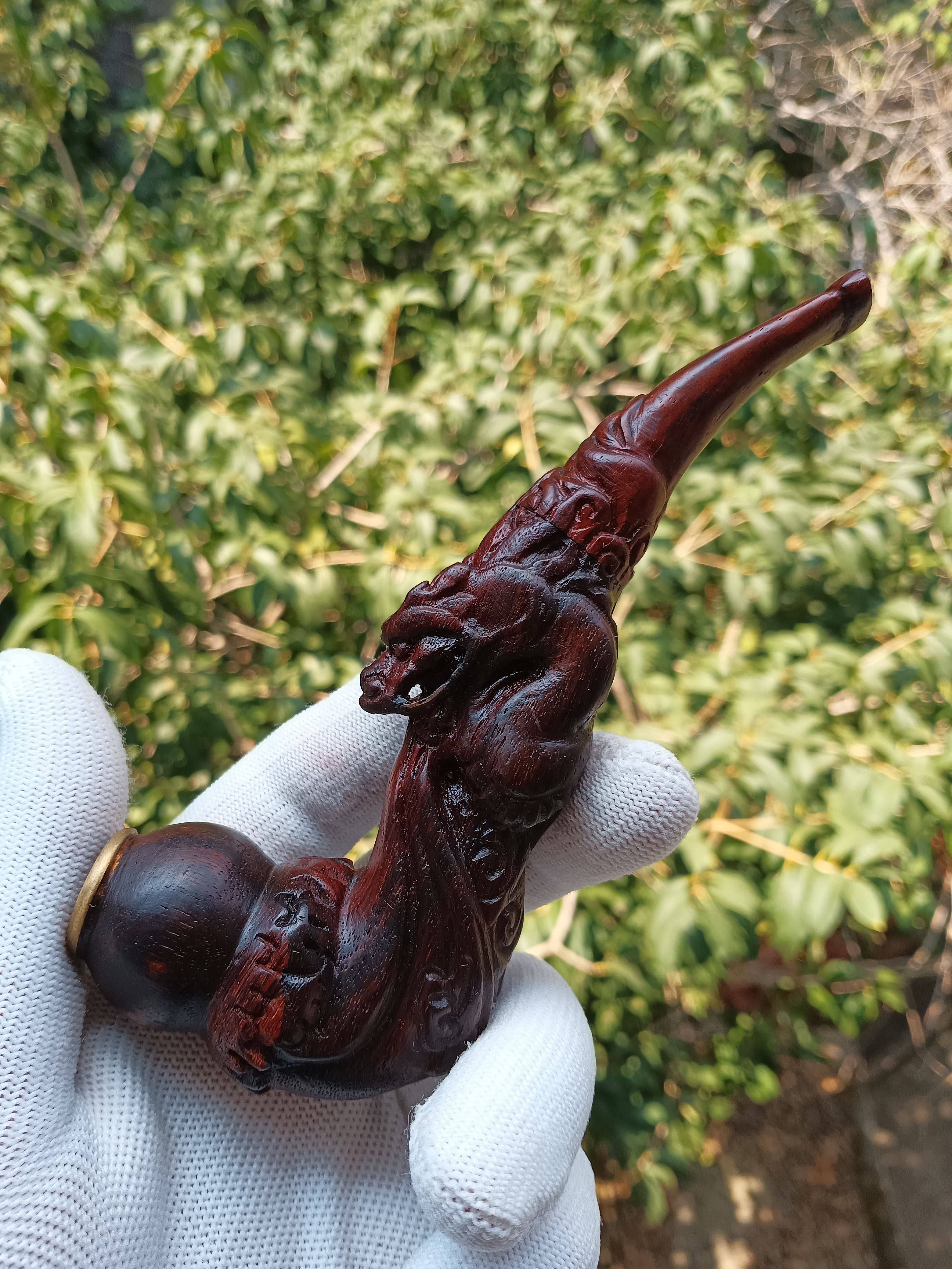 黄花梨紫油梨雕龙烟斗红木烟嘴文玩手把件木雕烟具一物一拍收藏
