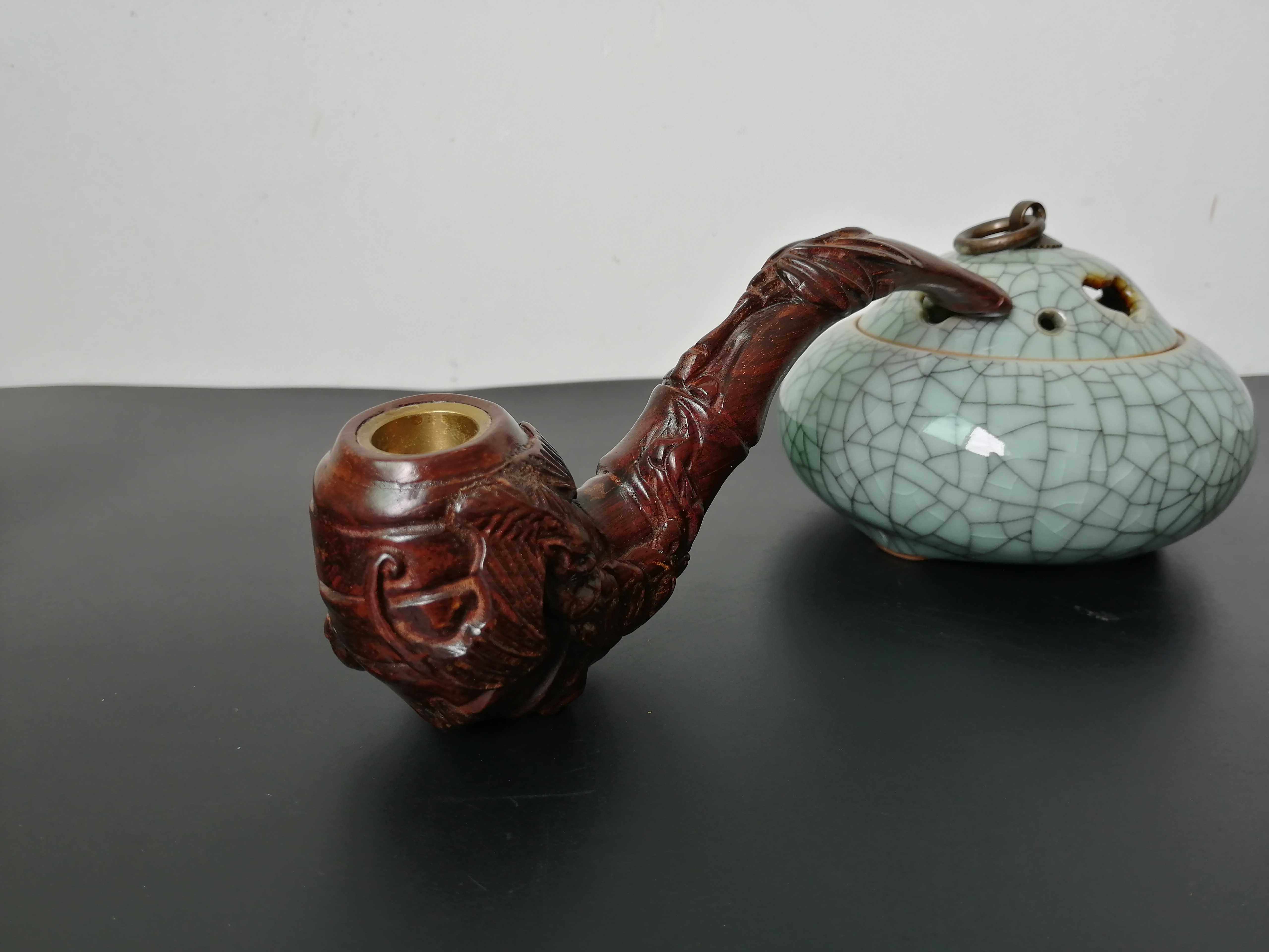 烟斗世家红木工艺品福在眼前烟斗烟嘴高档男士烟具老挝大红酸枝