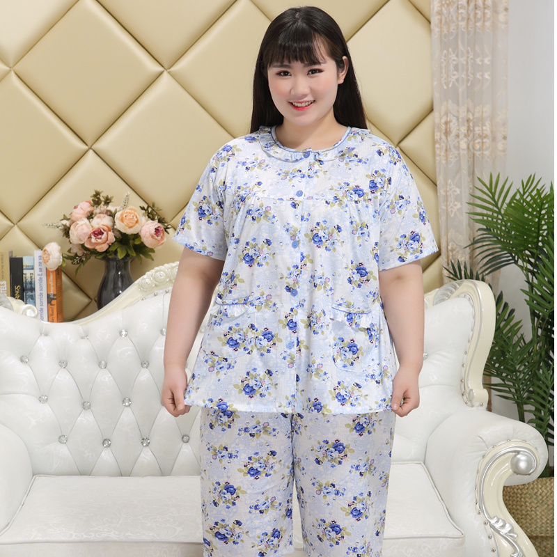 夏季短袖加肥胖妈妈家居服套装
