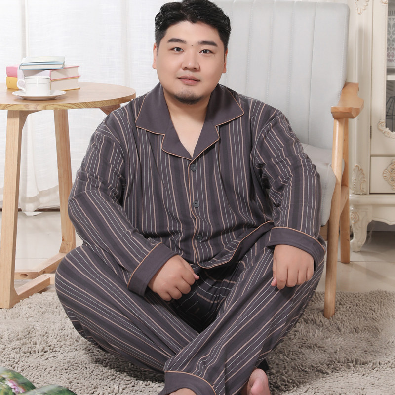 男士春秋季睡衣胖人肥佬加肥加大码家居服套装宽松长袖长裤