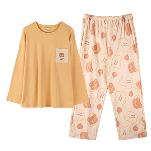 女士睡衣春秋季纯棉长袖长裤套头加肥加大200斤家居服套装