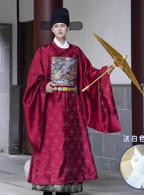 新款绯红汉服明制男女鹤文官官服圆领袍喜庆补服司仪婚服演出服