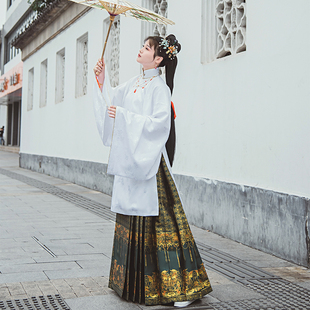布许原创女汉服红明制立领白斜襟 花长袄日常配套马面裙春上袄 提