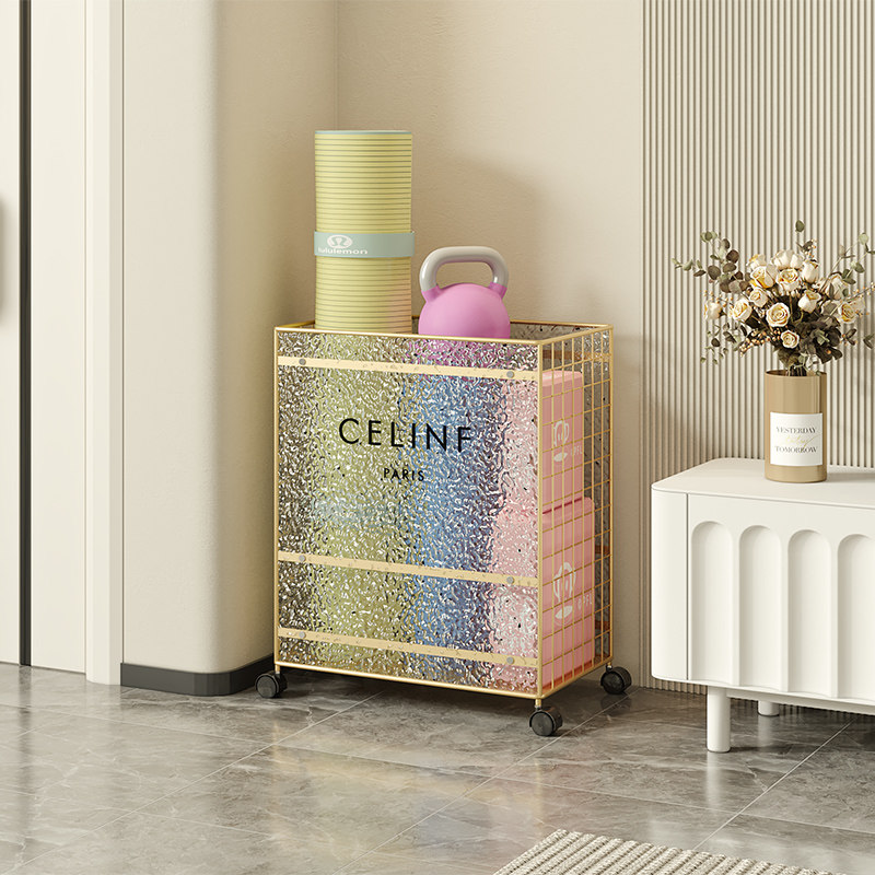 瑜珈垫收纳筐带轮家用羽毛球篮球类运动健身器材收纳筐夹缝置物架