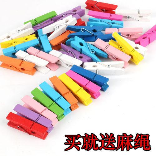 彩色照片夹子木质便签麻绳挂墙