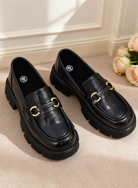 安妮黑豹专柜正品厚底小皮鞋女2025新款秋冬复古黑色英伦风乐福鞋