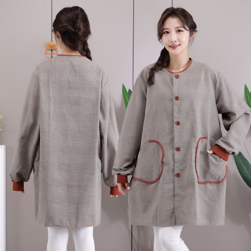 棉布长袖系扣罩衣工作服