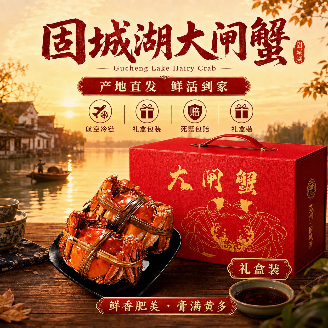 固城湖鲜活大闸蟹螃蟹河蟹全全母蟹礼盒装3-6两/只产地直发活蟹