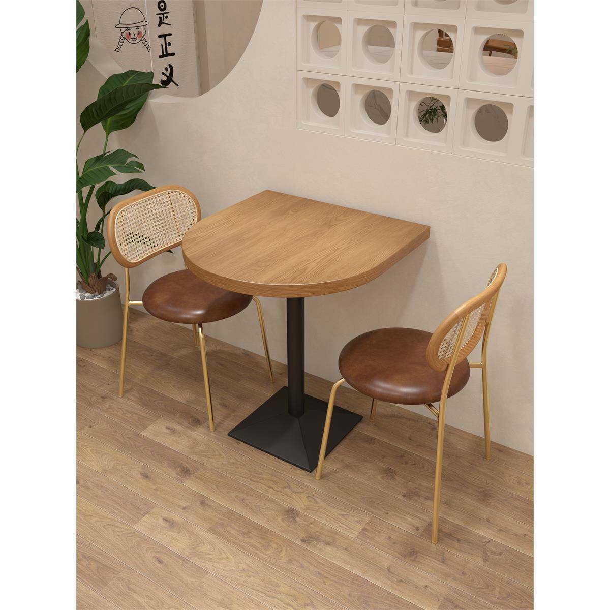 侘寂风奶茶店桌椅组合饭店西餐厅一桌二椅酒吧咖啡厅休闲实木餐桌