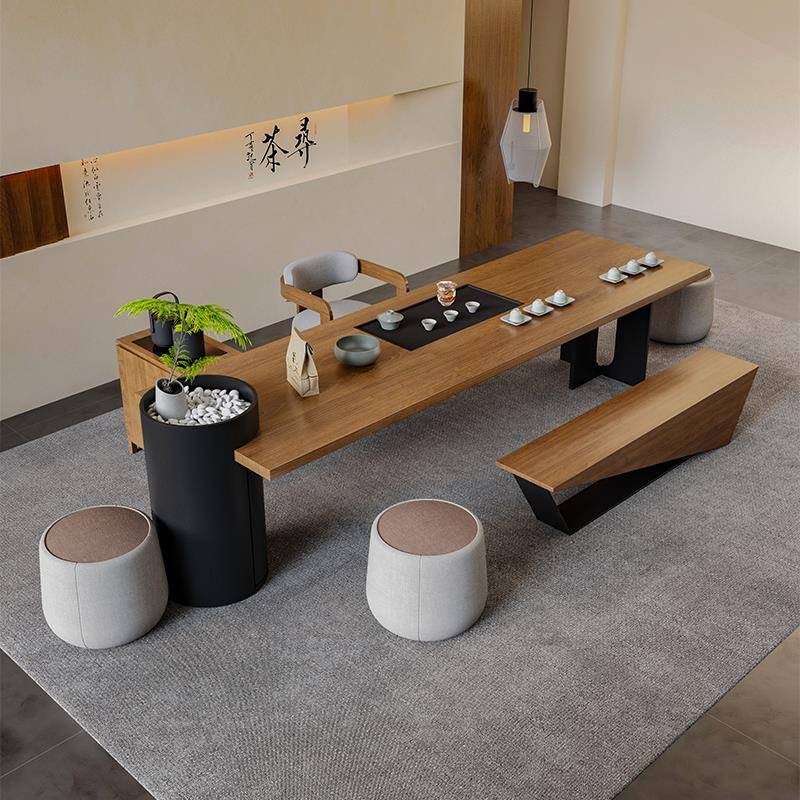 实木大板极简茶桌椅组合茶台办公室意式轻奢高端客厅家用2025新款