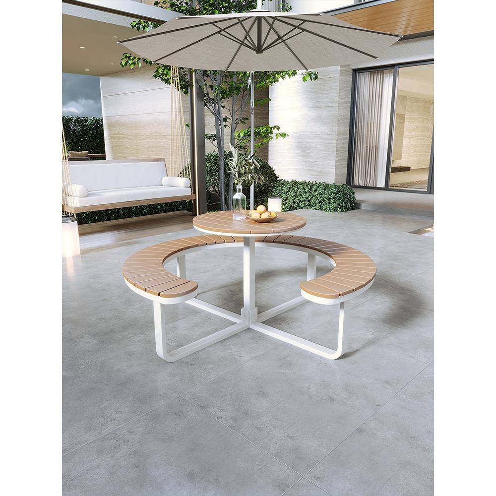 花园公园户外连体桌椅休闲别墅庭院露台圆桌椅公共场所一体餐桌椅