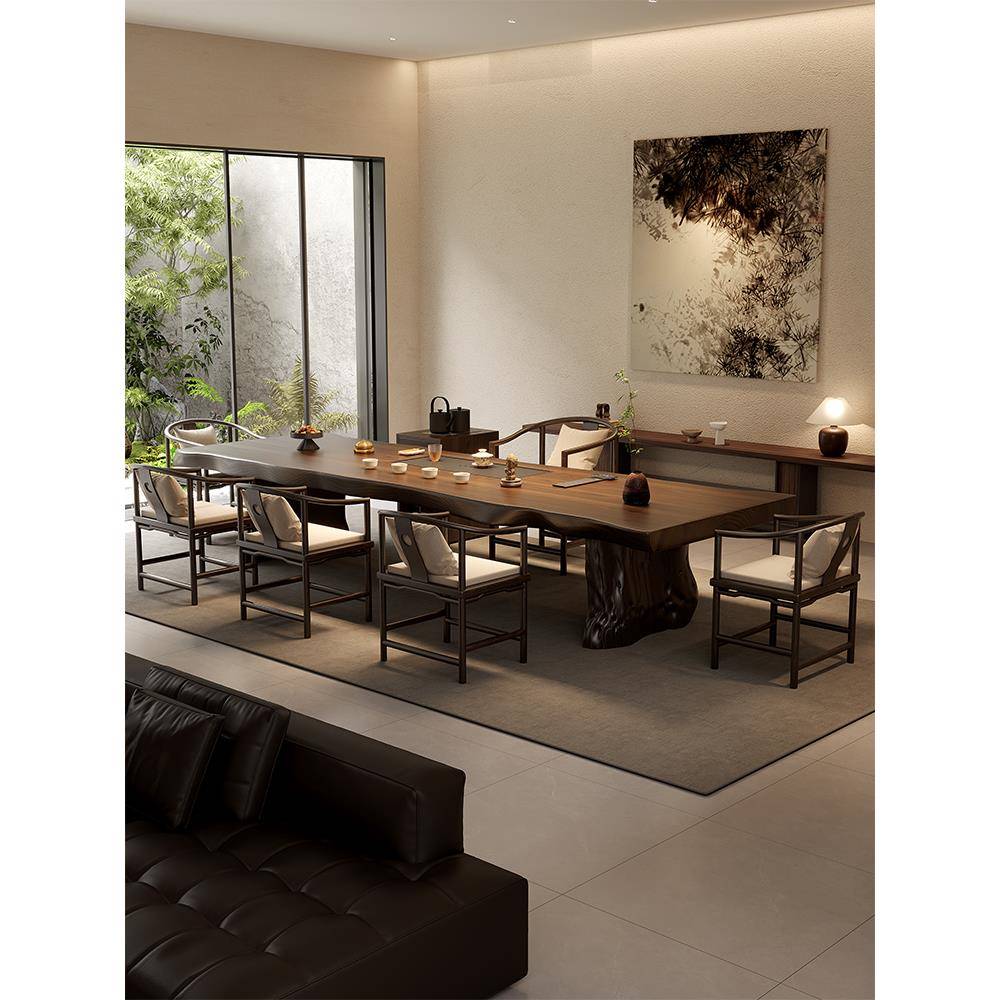 宋氏美学禅意功夫茶桌椅组合实木大板办公室接待茶台2025新款高端