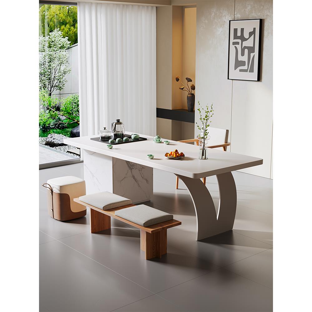 老板办公茶桌一体两用高级白色轻奢家用实木书桌茶具茶台一整套