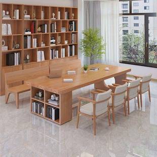 实木会议桌大型长条桌办公桌椅组合图书馆阅览桌原木书桌会客桌椅