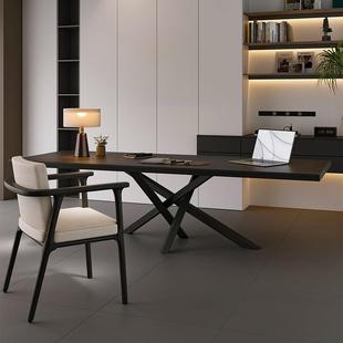 意式长条形实木1米6办公桌轻奢高级感小空间老板桌工作台2025新款