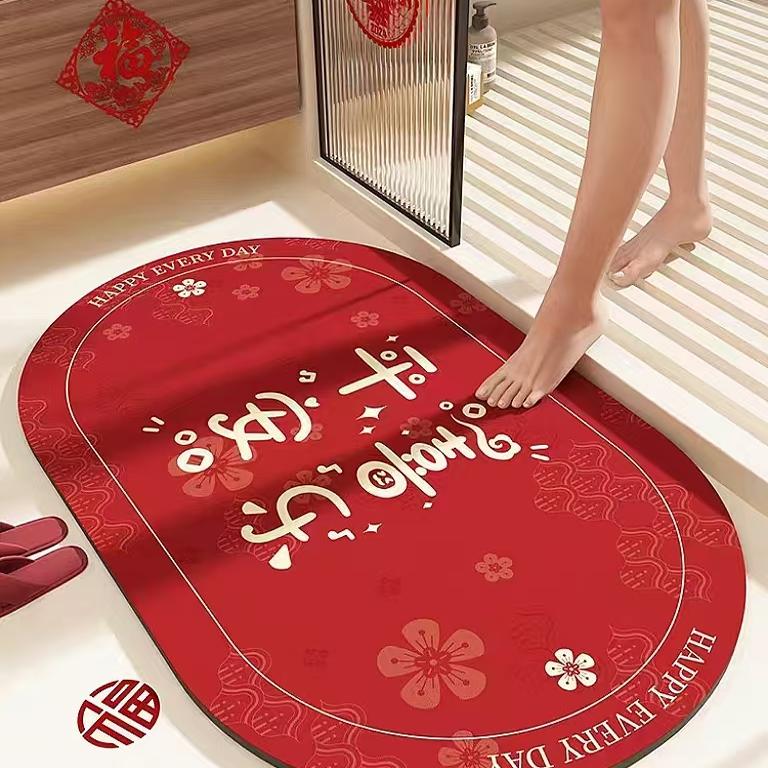 硅藻泥吸水红色防滑速干脚垫