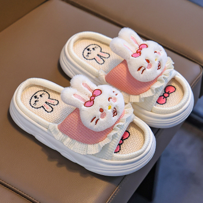 秋冬季亚麻透气防滑女童拖鞋