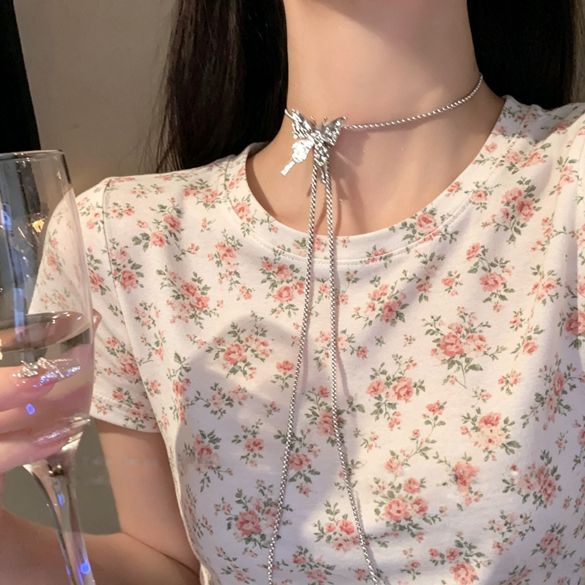 不致敏高保色金属蝴蝶项链女款