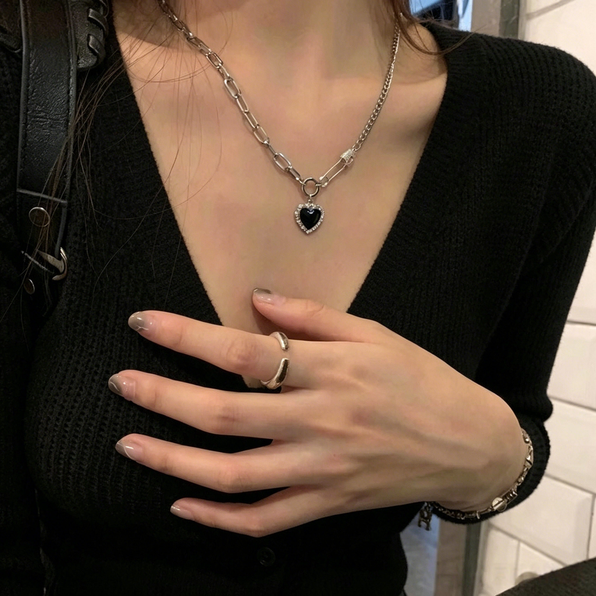 超高保色爱心吊坠锁骨链女百搭