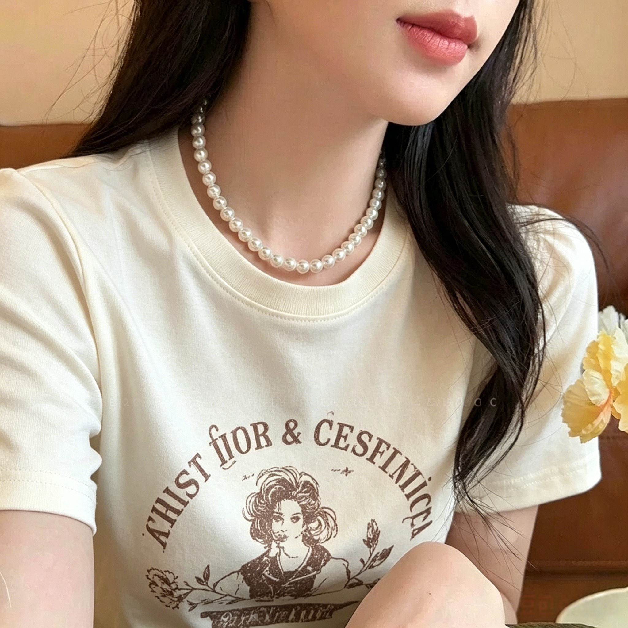 不致敏高保色珍珠短款锁骨链