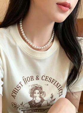 不致敏高保色珍珠短款锁骨链