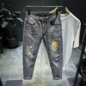 男春季 九分韩版 款 牛仔裤 潮牌破洞修身 小脚男士 潮流休闲百搭长裤 子