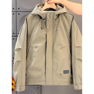 秋冬款外套男士连帽工装冲锋衣帅气青年休闲棉服百搭加厚夹棉夹克