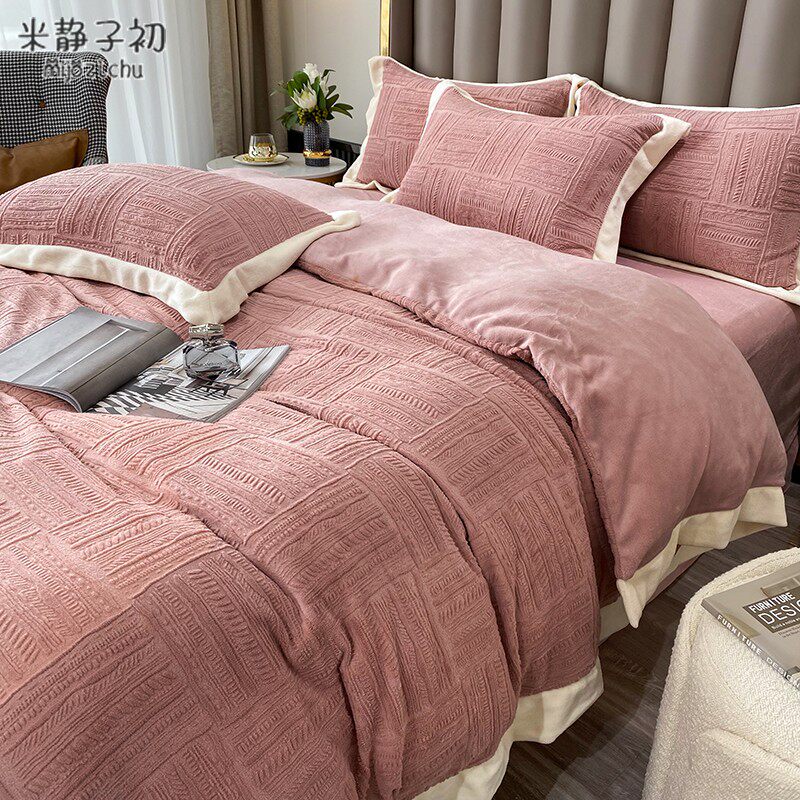 2023牛奶绒羊羔金貂法莱珊瑚水晶宝宝雪花绒四件套加厚床上用品冬
