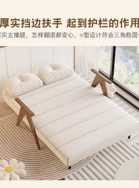 工厂直发奶油风实木可折叠沙发床 香港120cm奶白猫抓布