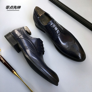 新款手工皮鞋男英伦尖头牛津鞋真皮布洛克雕花商务正装新郎结婚鞋