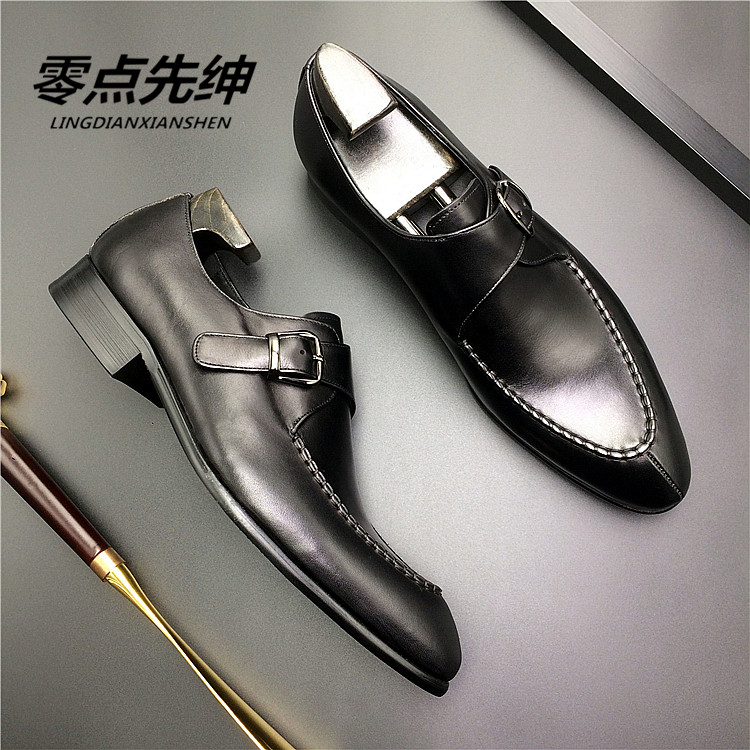 头层牛皮英伦尖头正装皮鞋