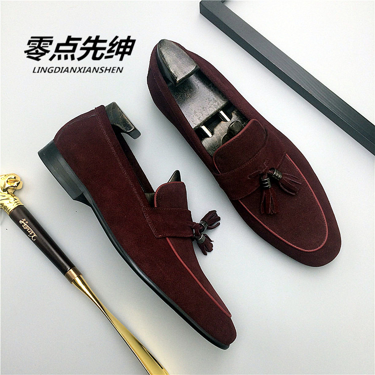 零点先绅套脚透气尖头休闲皮鞋