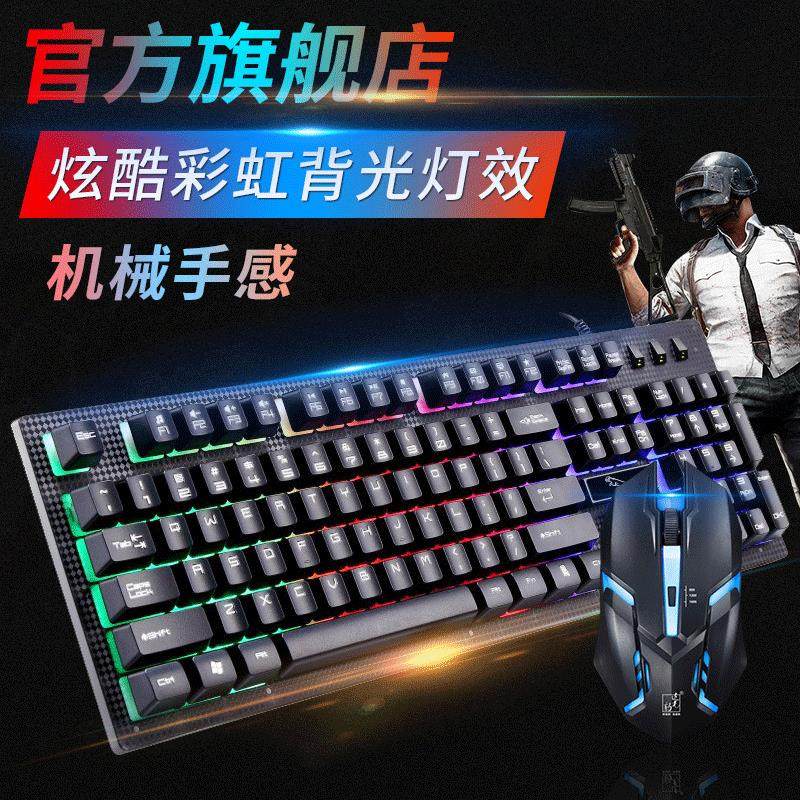 追光豹G20有线usb游戏悬浮机械手感键盘鼠标套装发光键鼠套件