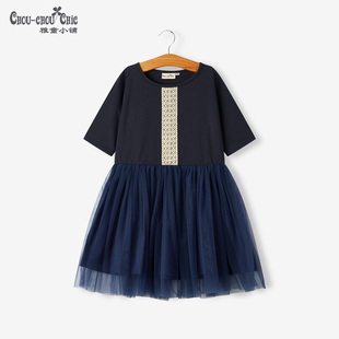 雅童小铺童装女童中袖连衣裙2024夏装儿童复古网纱裙子中大童裙