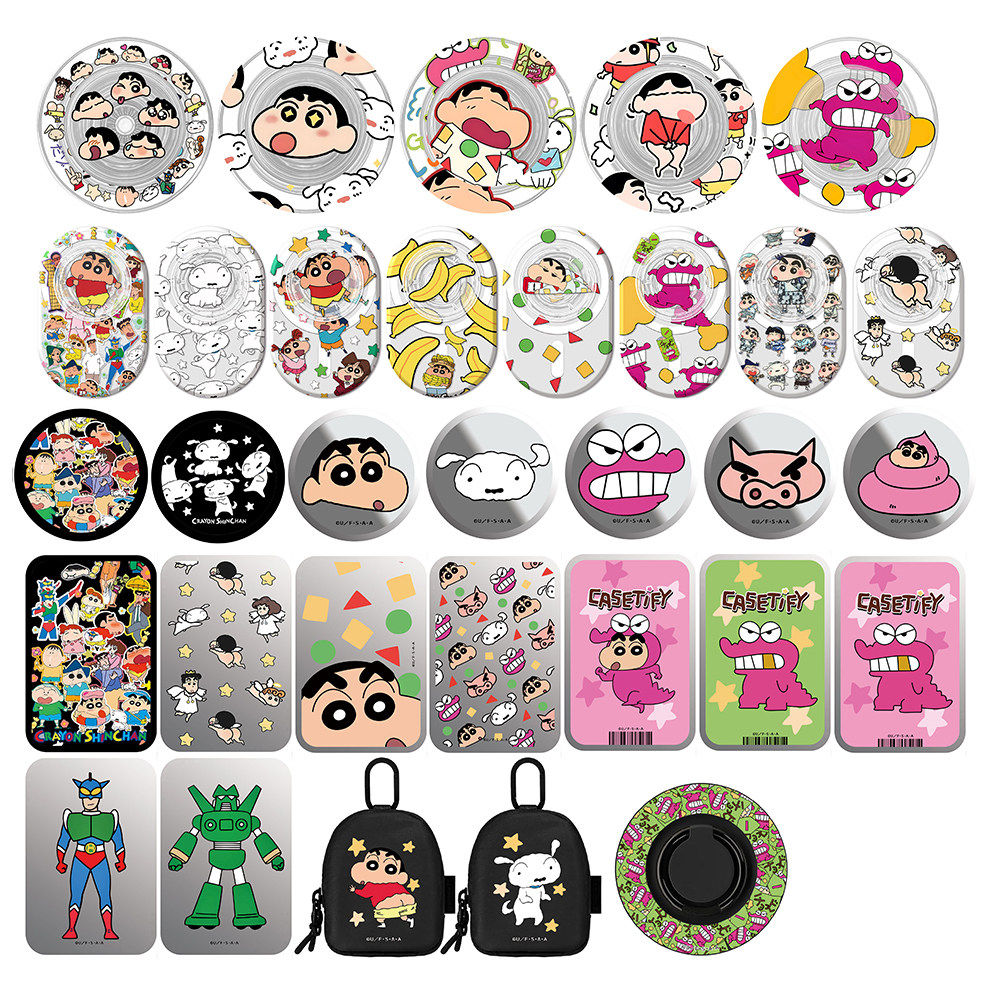 Magsafe镜面卡包圆形啪嗒气囊磁吸支架蜡笔小新鳄鱼山耳机收纳袋