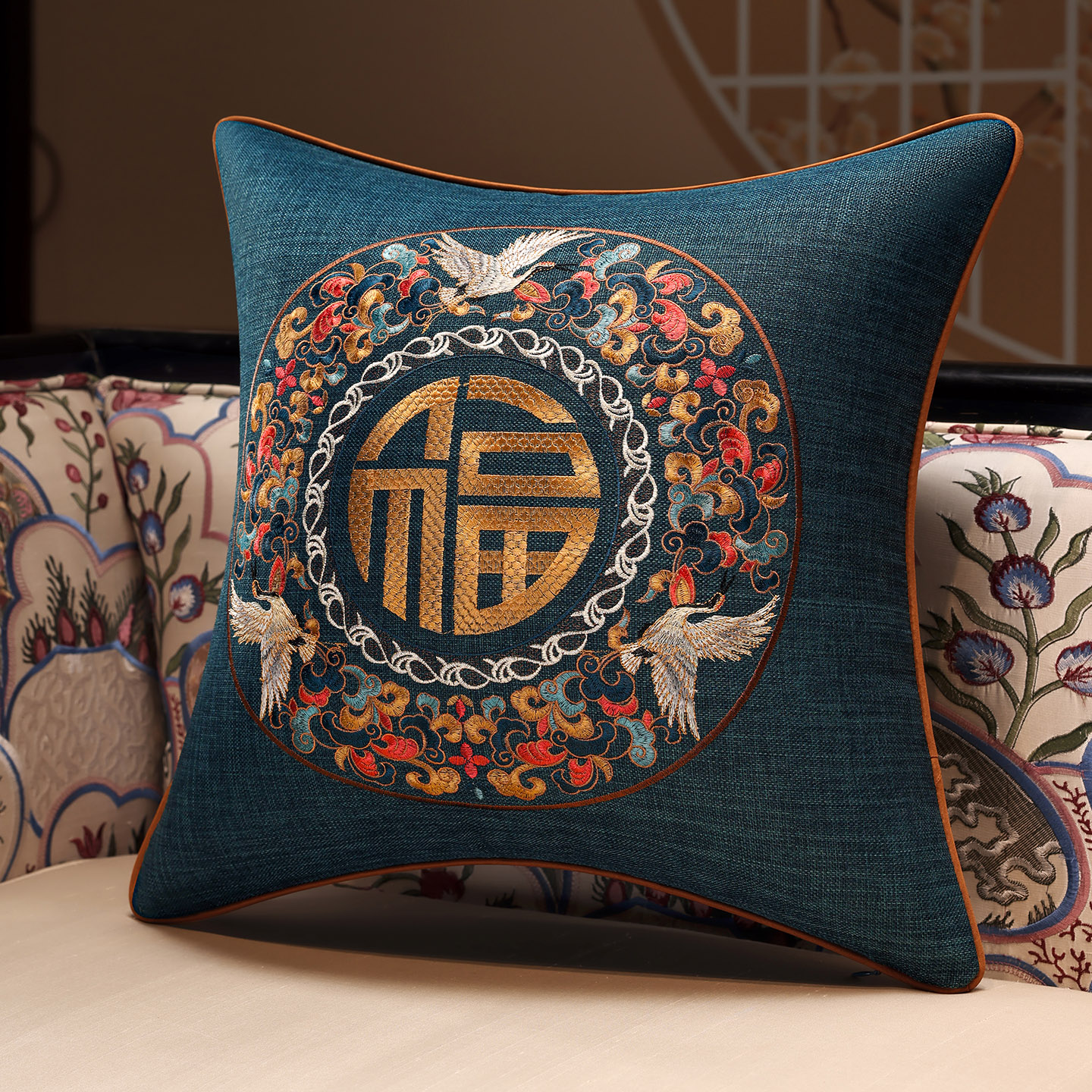 新中式抱枕中国风客厅沙发靠垫红木实木家具靠枕床头靠背垫腰枕套