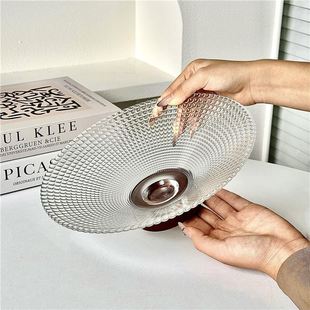 轻奢高档冰川纹水果盘家用客厅糖果零食摆放盘创意玻璃高脚干果盘