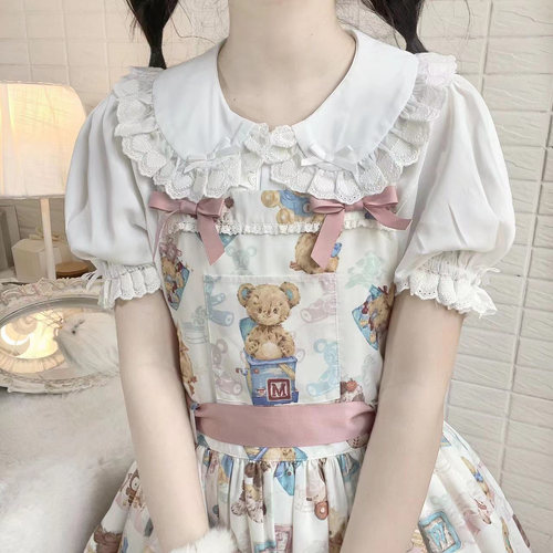 【月岛】lolita雪纺衬衣娃娃领短袖内搭可爱甜美呲甜衬衫洛丽塔