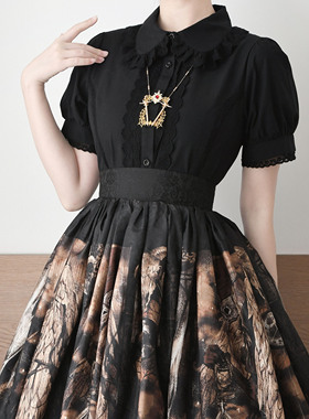 莉莉短袖衬衫Lolita内搭泡泡袖娃娃领中古蕾丝可爱软妹洛丽塔衬衫