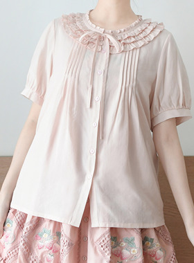 春浔-天丝Lolita内搭圆领简约夏季衬衫中古蕾丝可爱洛丽塔衬衫