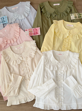 [基础款长袖衬衫]Lolita内搭双层泡泡袖娃娃领中古蕾丝可爱洛丽塔