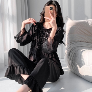 法式绝美睡衣女士冰丝2026春秋季新款独特漂亮出门长袖长裤家居服