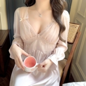 法式 显瘦长睡裙带胸垫可外穿 宫廷睡衣女春秋2025春夏冰丝性感修身