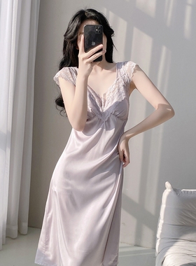 性感睡衣女春夏季冰丝薄款蕾丝吊带睡裙高级感纯欲甜美御姐家居服