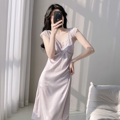 性感睡衣女春夏季冰丝薄款蕾丝吊带睡裙高级感纯欲甜美御姐家居服